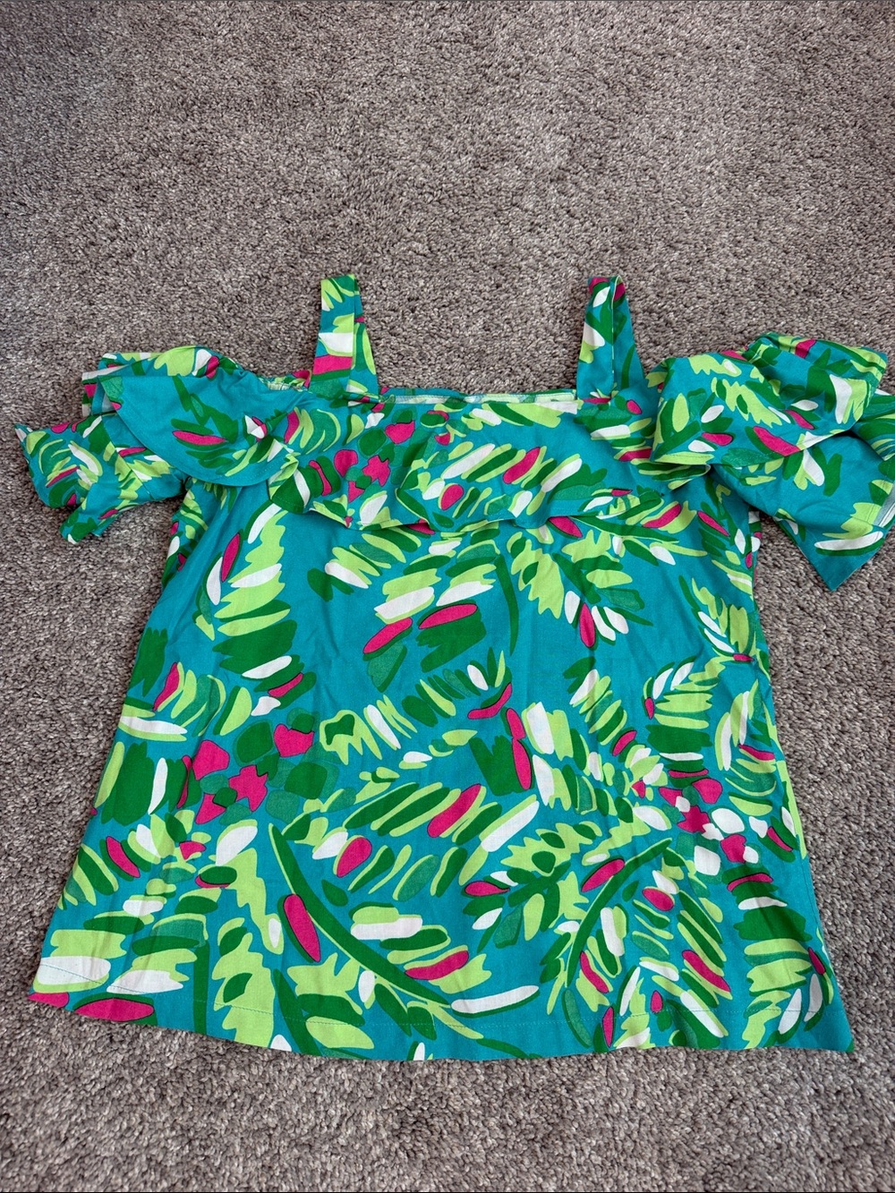 Escapada Bright Turquoise, Hot Pink, and Green S/S Blouse-Small